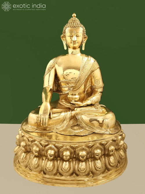 36" Handmade Brass Buddha Statue in Bhumisparsha Mudra Padmasana