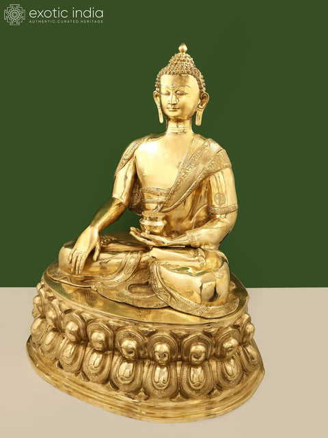 36" Padmasana Buddha in Bhumisparsha Mudra | Handmade Brass Idol
