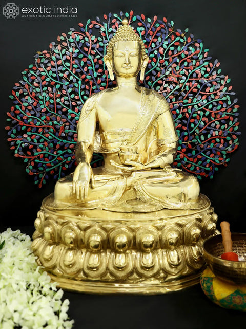 36" Padmasana Buddha in Bhumisparsha Mudra | Handmade Brass Idol