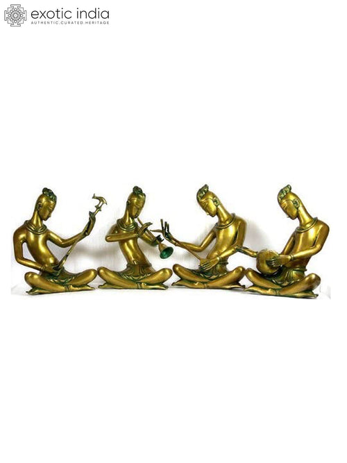 13" Brass Performing Musicians Handmade Sculpture Set of Four