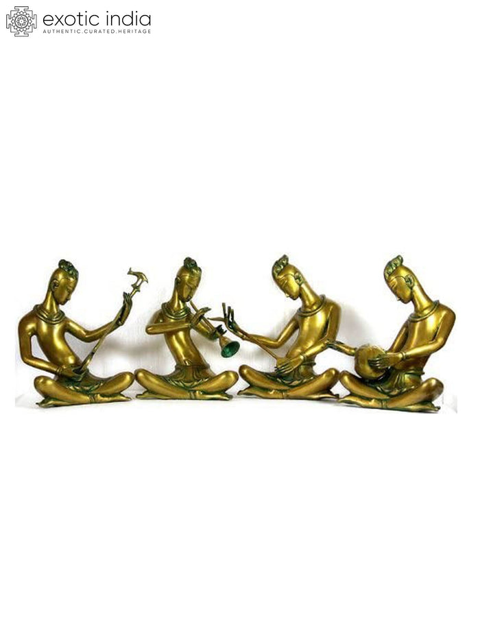13" Brass Performing Musicians Handmade Sculpture Set of Four