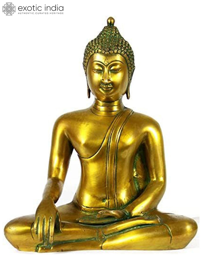 10" Handmade Buddha Shakyamuni Bhumisparsha Mudra Brass Statue
