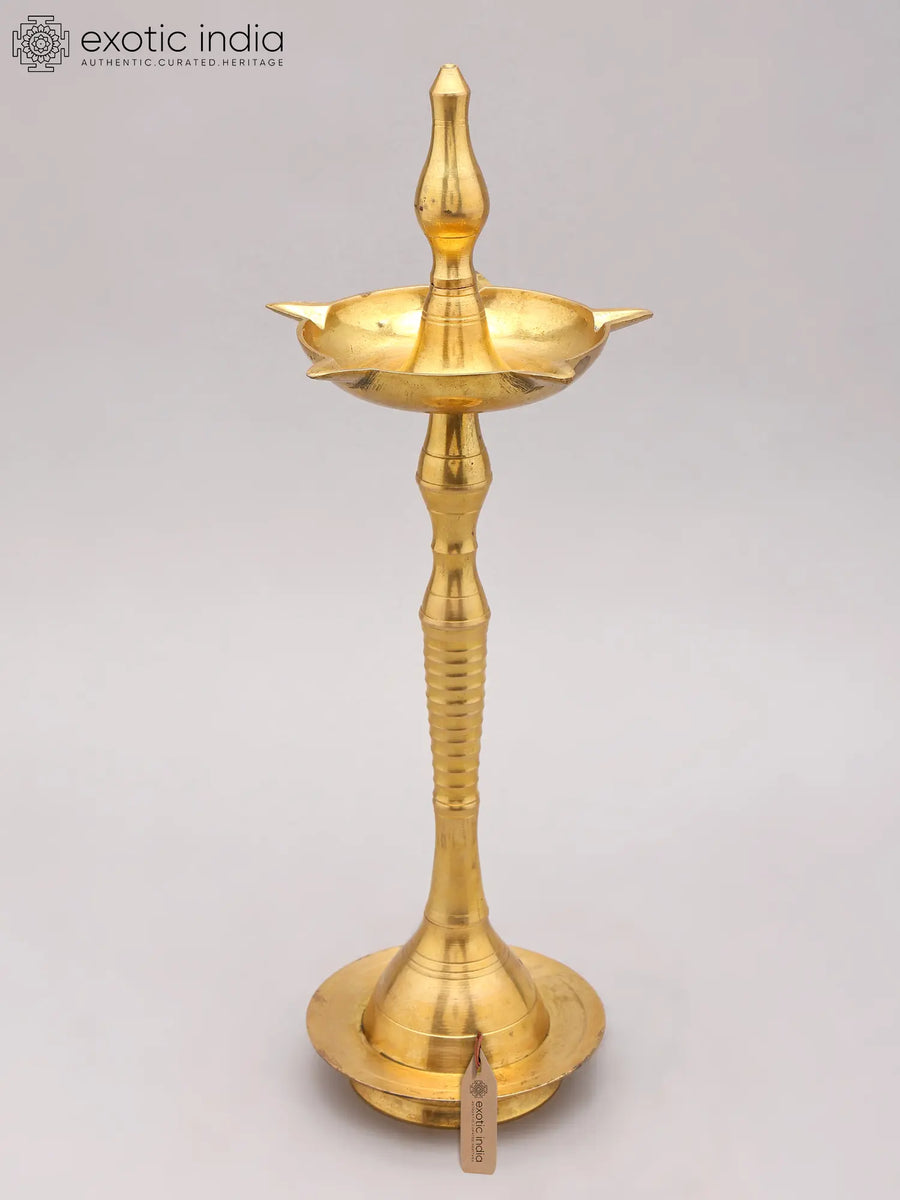 Auspicious Five Wick Brass Puja Lamp for Pooja