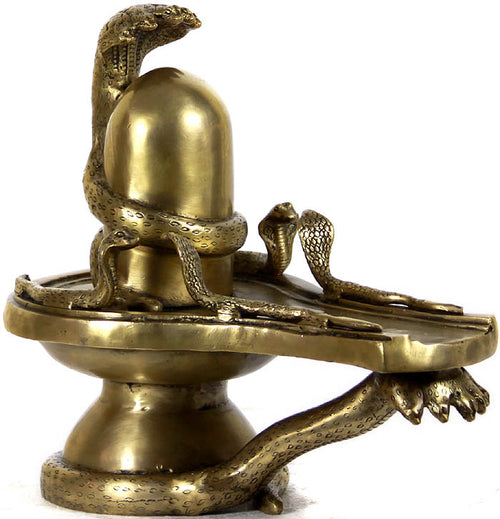 14" Brass Shiva Linga with Nagas Handmade Statue