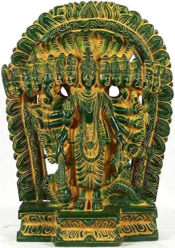 11" Lord Vishnu Cosmic Form Handmade Brass Statue
