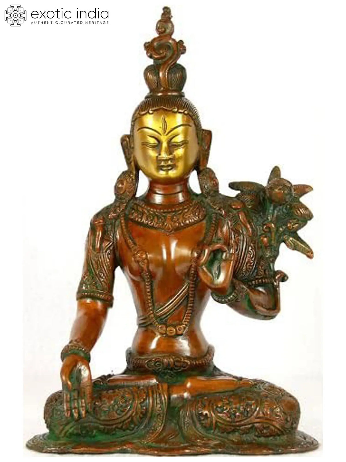 10" Goddess White Tara (Tibetan Buddhist Deity) In Brass | Handmade | Made In India
