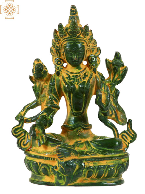 5" Green Tara Brass Statue Handmade Tibetan Buddhist Idol