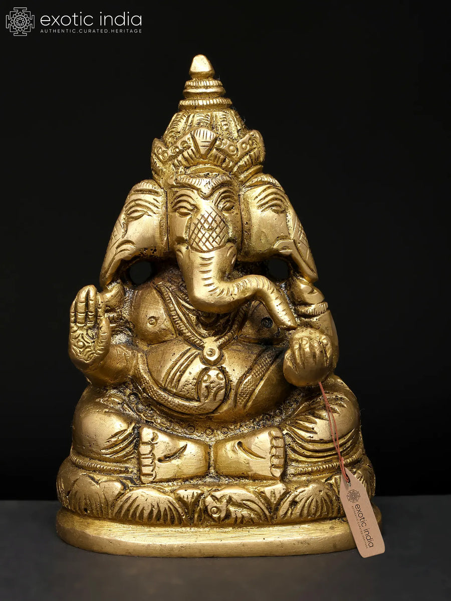 4" Three Headed Ganesha Handmade Brass Sculpture
