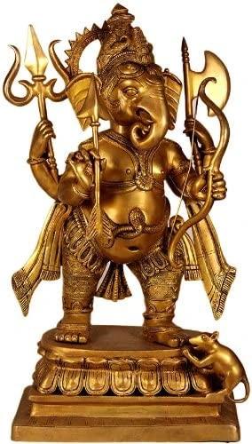30" Large Size Warrior Ganesha In Brass | Handmade | Made In India