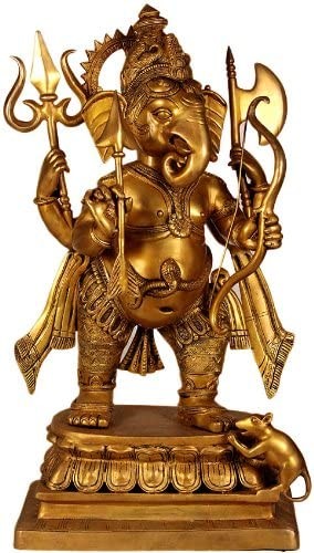 30" Large Warrior Ganesha Brass Statue Handmade