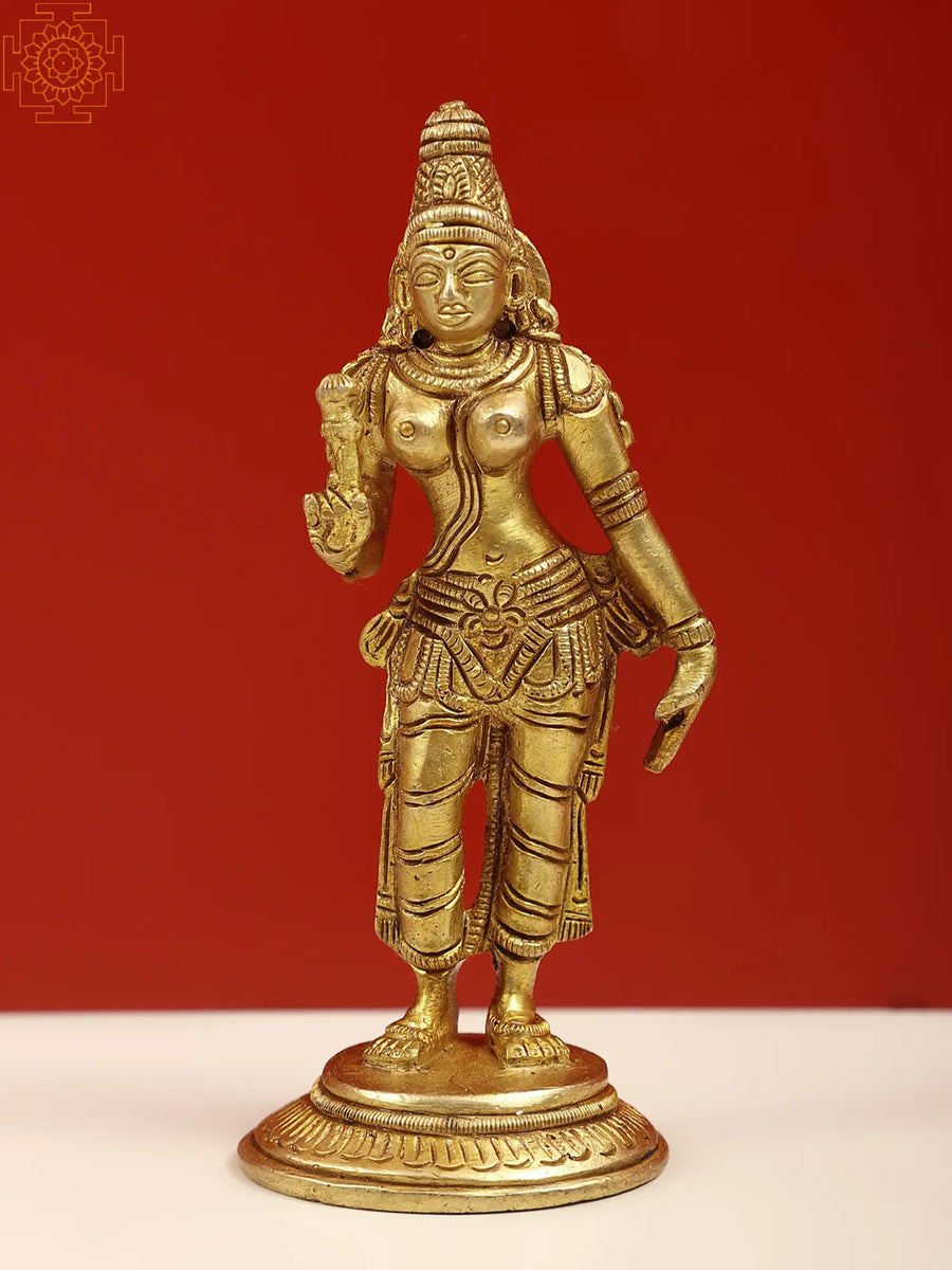 5" Small Brass Devi Parvati Handmade Sculpture