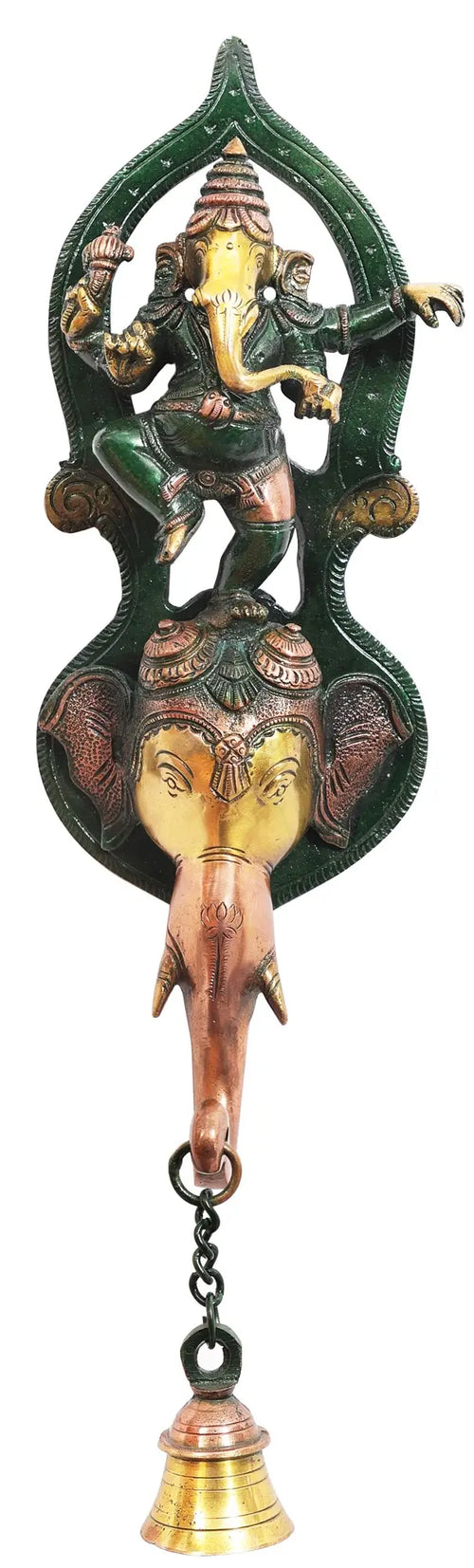 14" Handmade Dancing Ganesha Brass Wall Hanging Bell