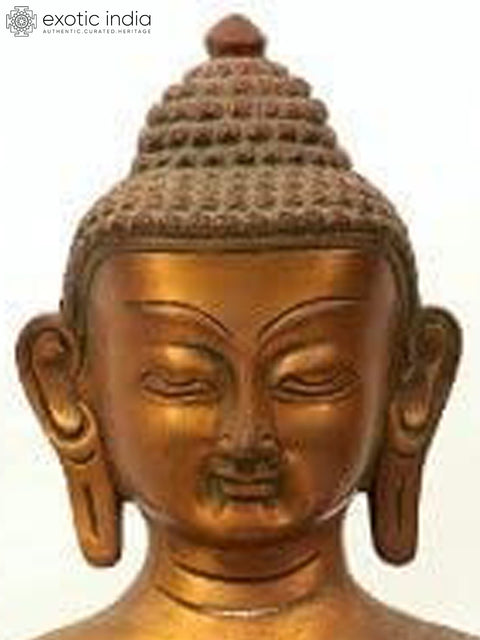 11" Seated Buddha in Abhaya Mudra (Robes Decorated with Auspicious Symbols) In Brass | Handmade | Made In India