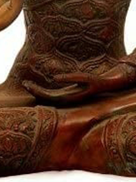 11" Seated Buddha in Abhaya Mudra (Robes Decorated with Auspicious Symbols) In Brass | Handmade | Made In India