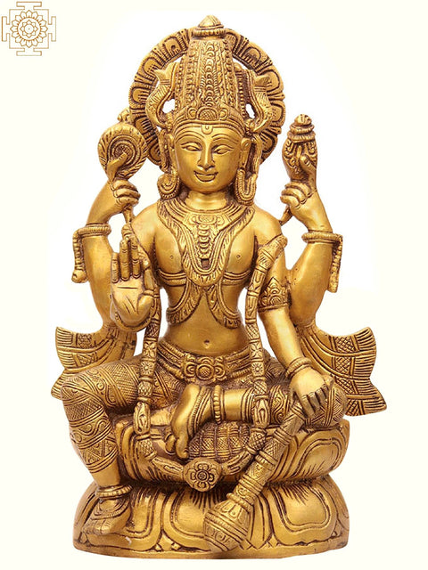 12" Kamalasana Chaturbhuj Vishnu In Brass | Handmade | Made In India