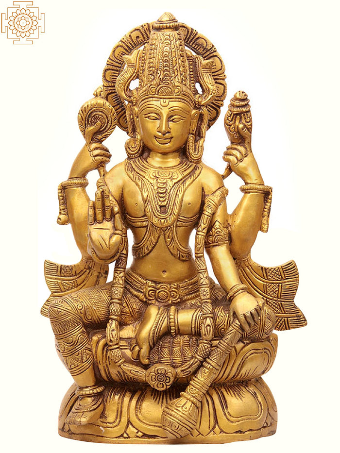 12" Handmade Chaturbhuj Vishnu Brass Statue
