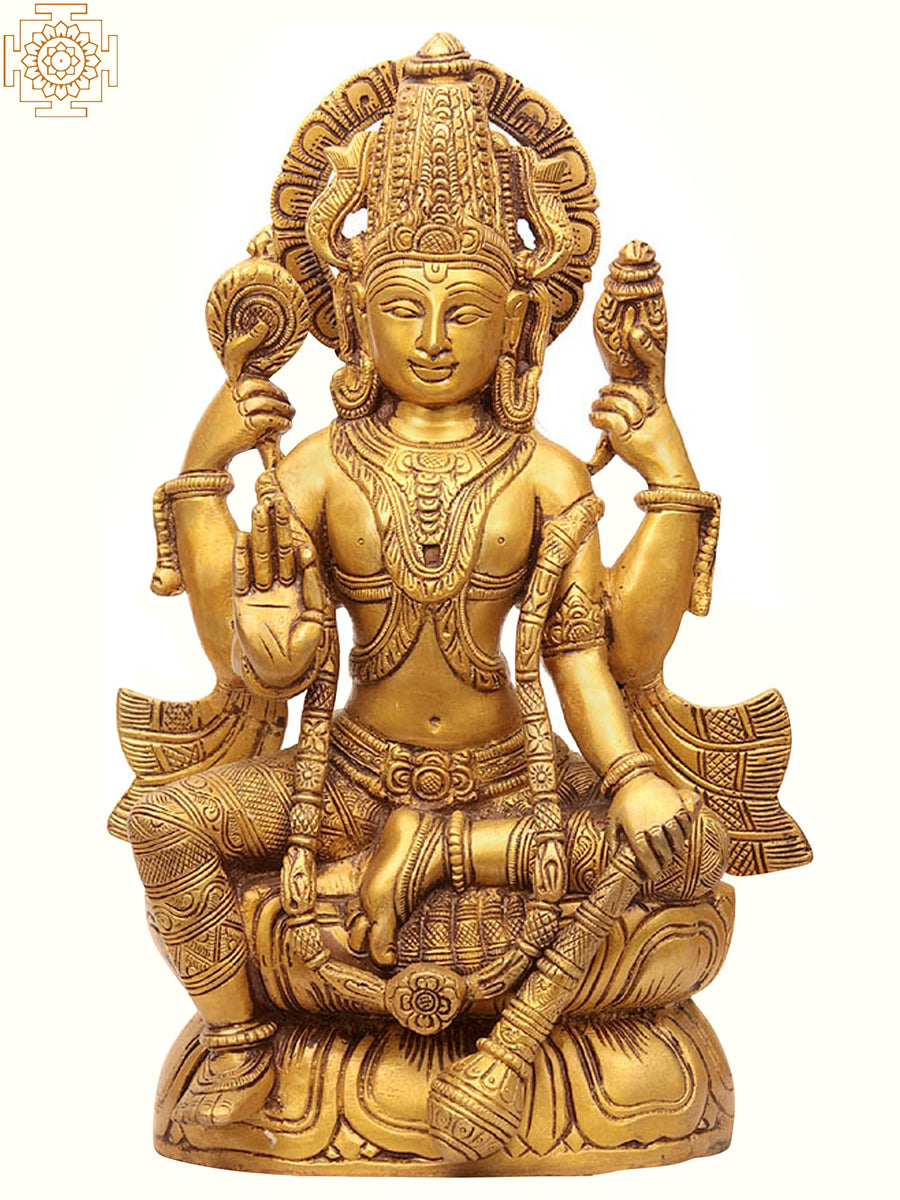 12" Handmade Chaturbhuj Vishnu Brass Statue