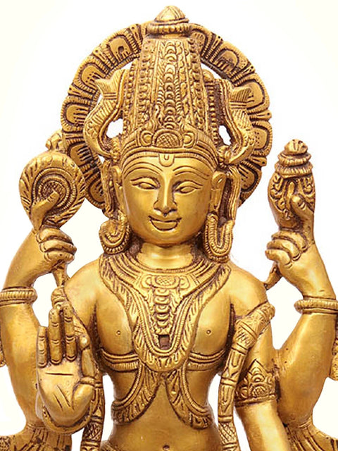12" Kamalasana Chaturbhuj Vishnu In Brass | Handmade | Made In India