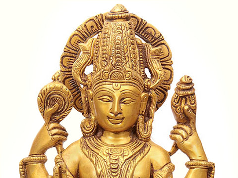 12" Kamalasana Chaturbhuj Vishnu In Brass | Handmade | Made In India