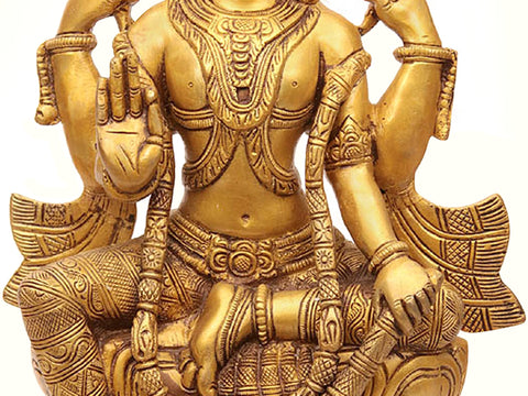 12" Kamalasana Chaturbhuj Vishnu In Brass | Handmade | Made In India