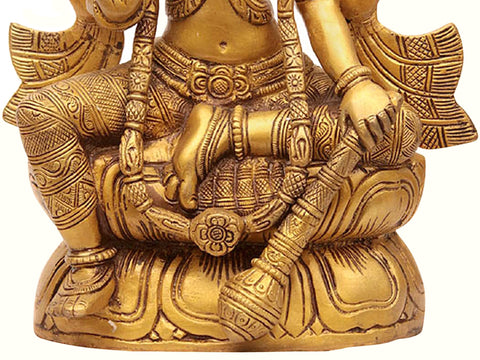 12" Kamalasana Chaturbhuj Vishnu In Brass | Handmade | Made In India