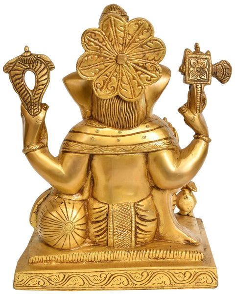12" Chaturbhuja Ganesha In Brass | Handmade | Made In India