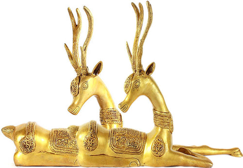 Handmade Brass Antelope Pair Statue