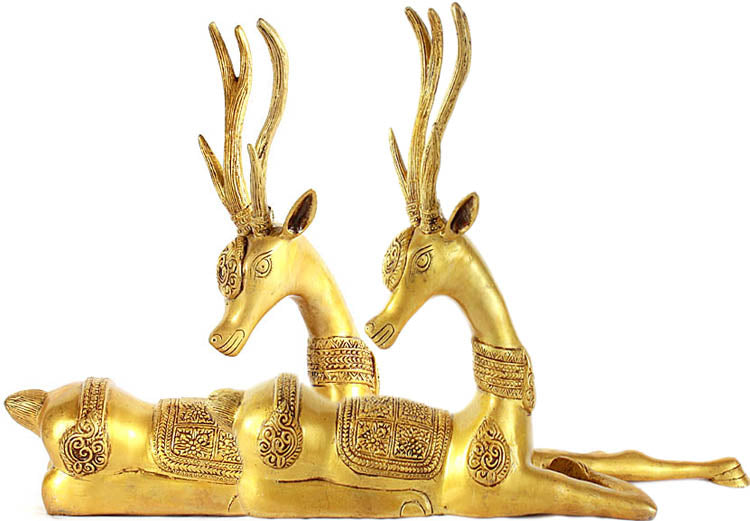 Handmade Brass Antelope Pair Statue