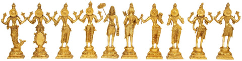 9" Dashavatara Idol: Ten Incarnations of Lord Vishnu | Handmade | Made in India