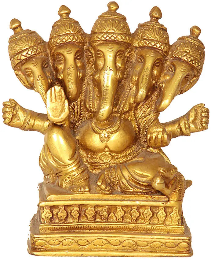 5" Five Headed Ganesha Brass Idol Handmade