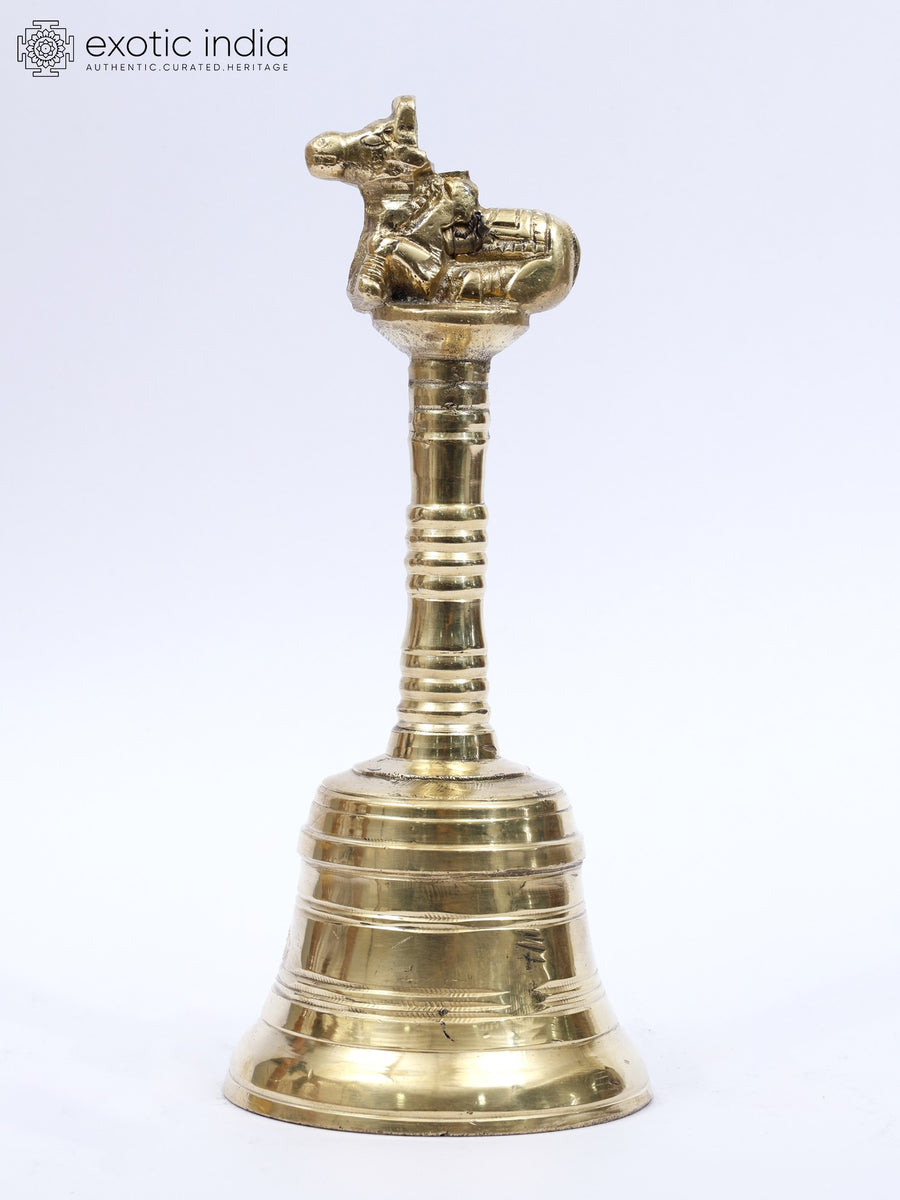 9" Brass Nandi Handheld Bell Statue Handmade