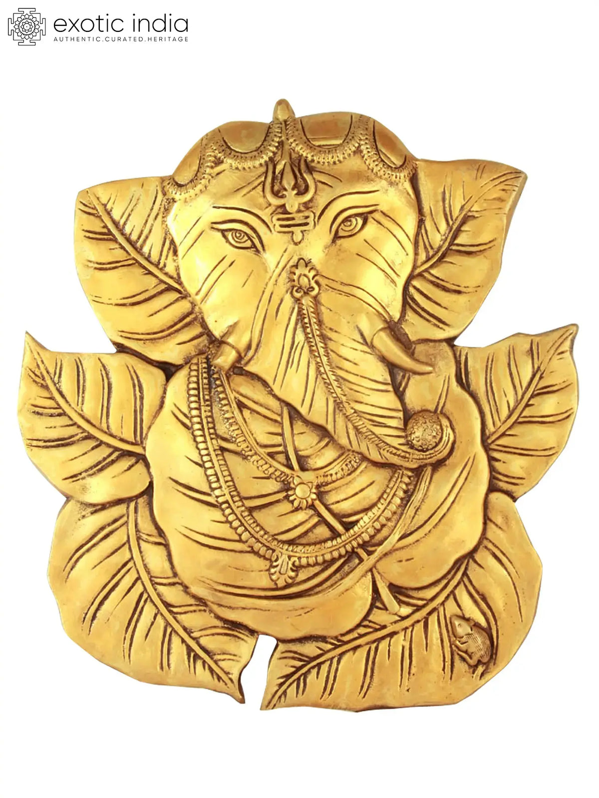 8" Peepal Leaves Ganesha Wall Hanging  Brass Idol | Handmade | Made In India