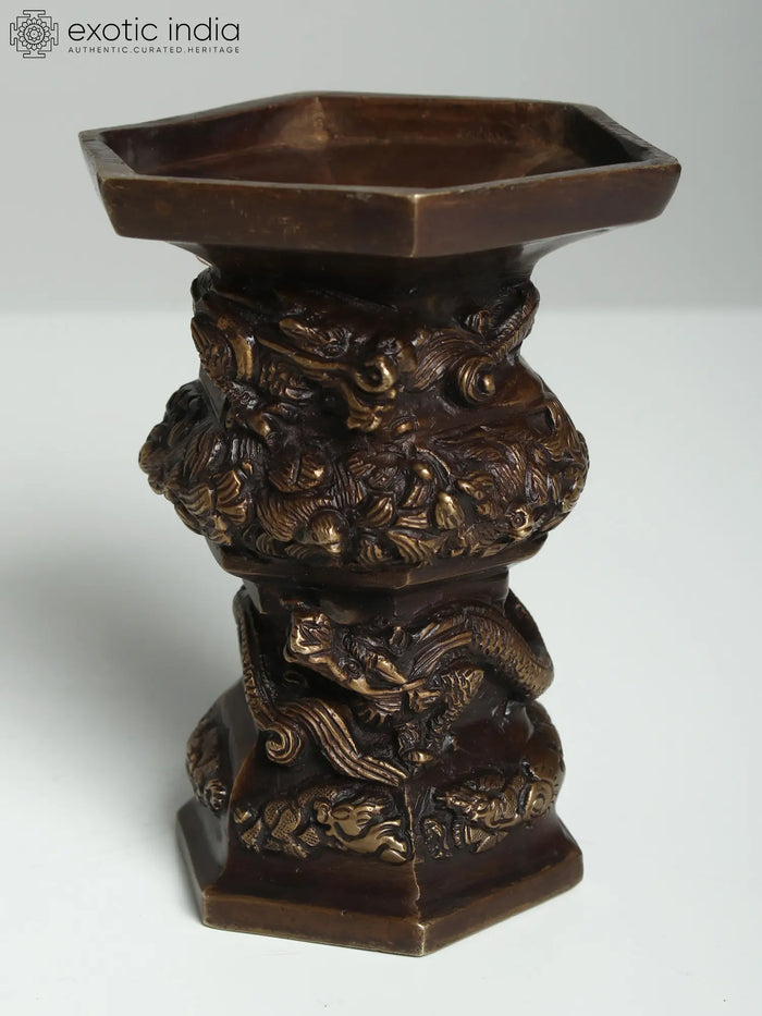 6" Brass Chinese Dragon Flower Pot for Home Decor