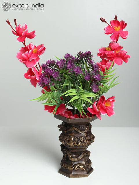 6" Chinese Dragon Design Flower Pot in Brass