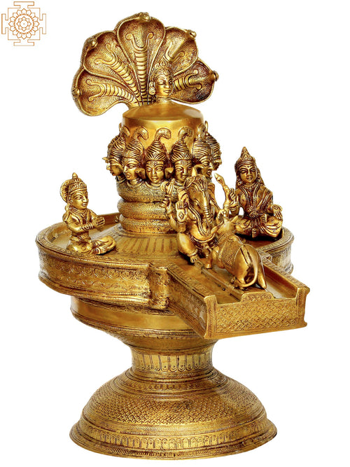 30" Brass Mukhalinga with Snake Hood and Deities Handmade Statue