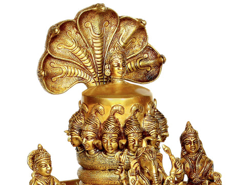 30" Mukhalinga with Snake Hood, Ganesha, Parvati, Karttikeya and Nandi In Brass | Handmade | Made In India