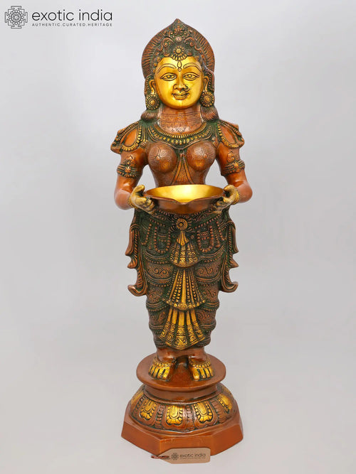 36" Large Brass Deeplakshmi Statue for Home Pooja