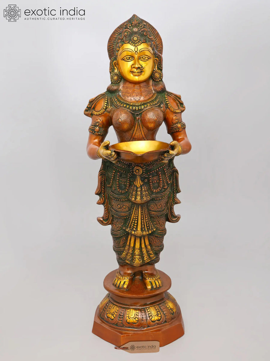 36" Large Brass Deeplakshmi Statue for Home Pooja