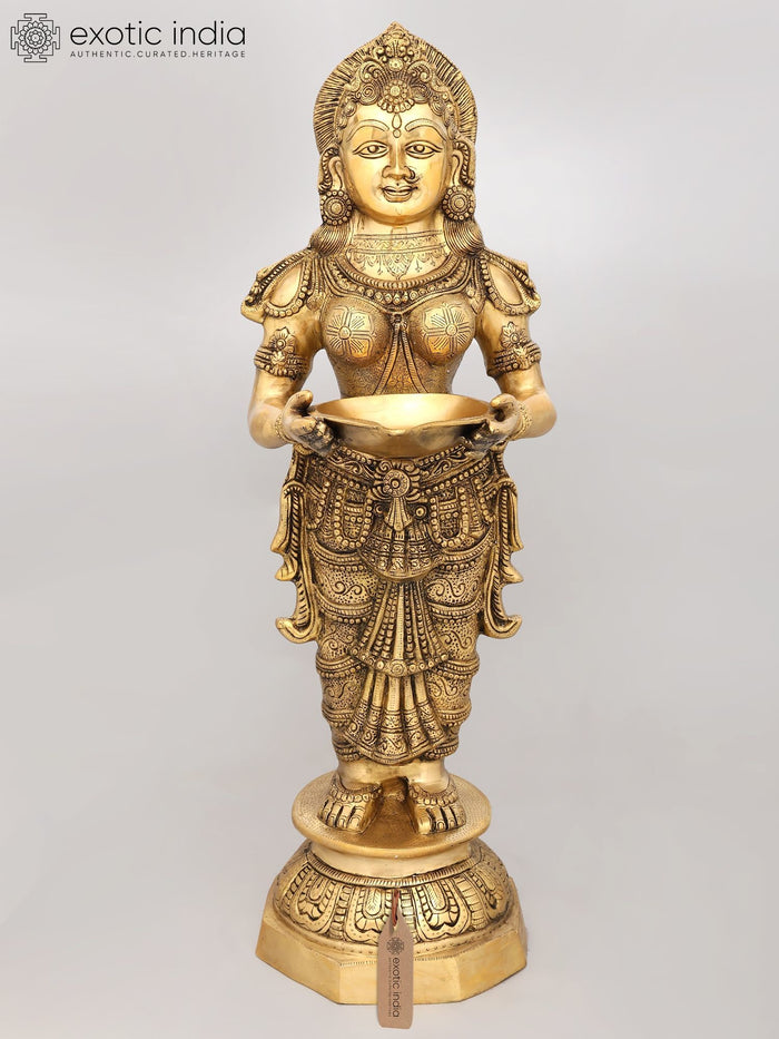 36" Large Deeplakshmi Statue in Brass