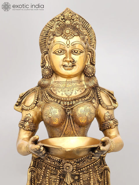 36" Large Deeplakshmi Statue in Brass