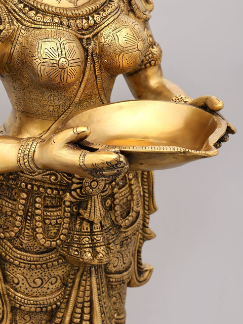 36" Large Deeplakshmi Statue in Brass