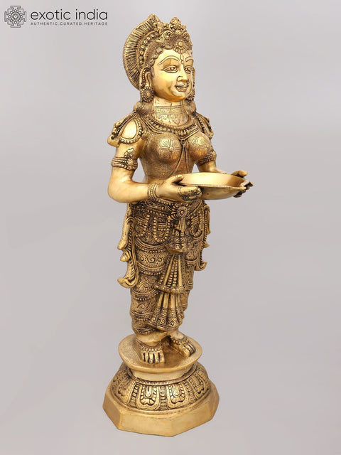 36" Large Deeplakshmi Statue in Brass