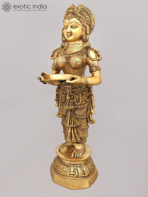 36" Large Deeplakshmi Statue in Brass