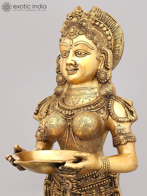 36" Large Deeplakshmi Statue in Brass