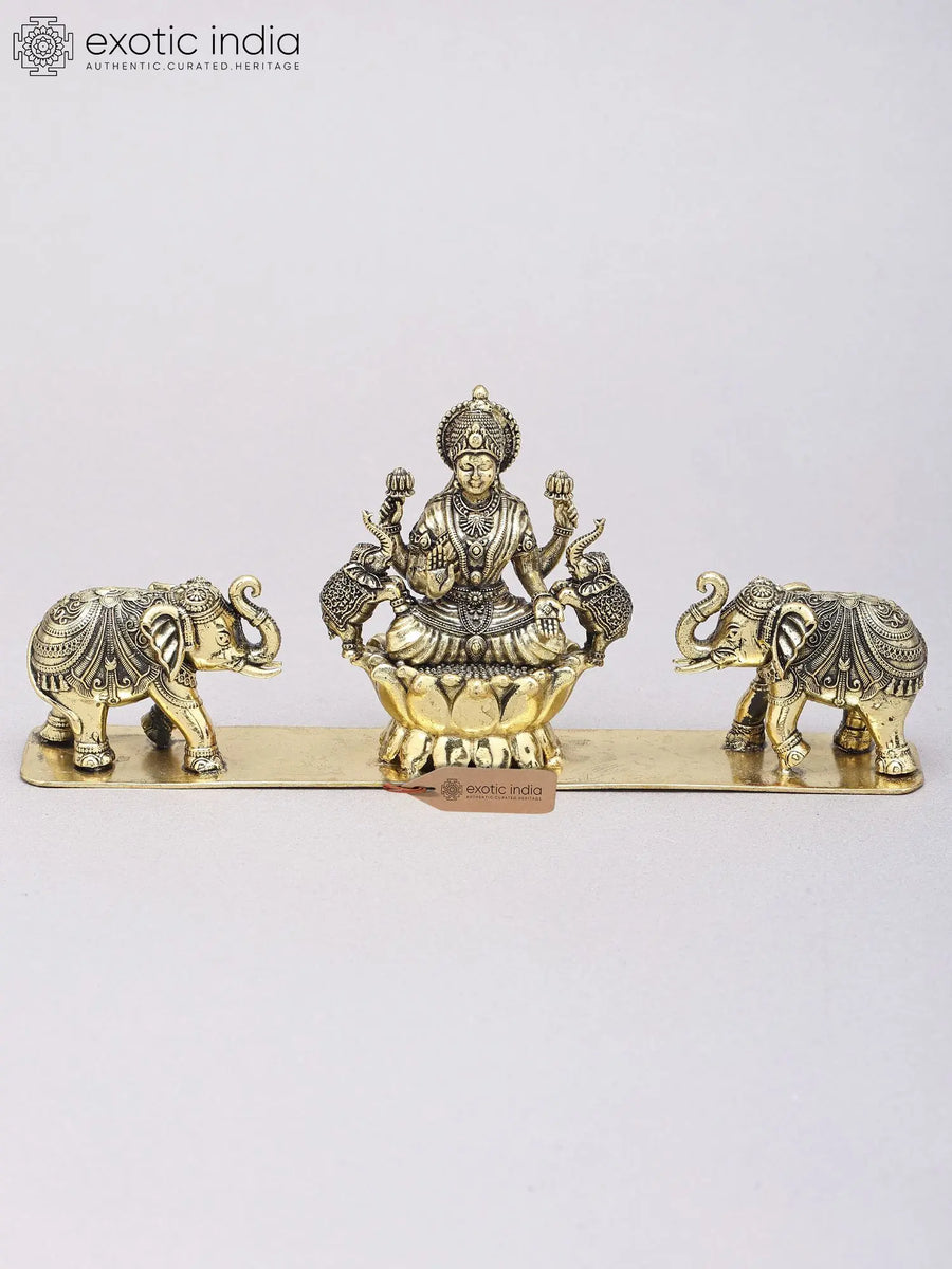7" Gajalakshmi Handmade Brass Idol for Pooja