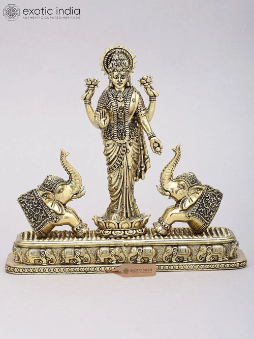 7" Standing Goddess Gajalakshmi Handmade Brass Statue