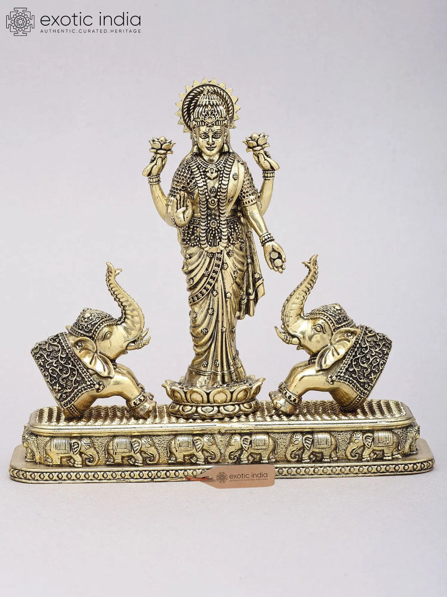 7" Standing Goddess Gajalakshmi Handmade Brass Statue