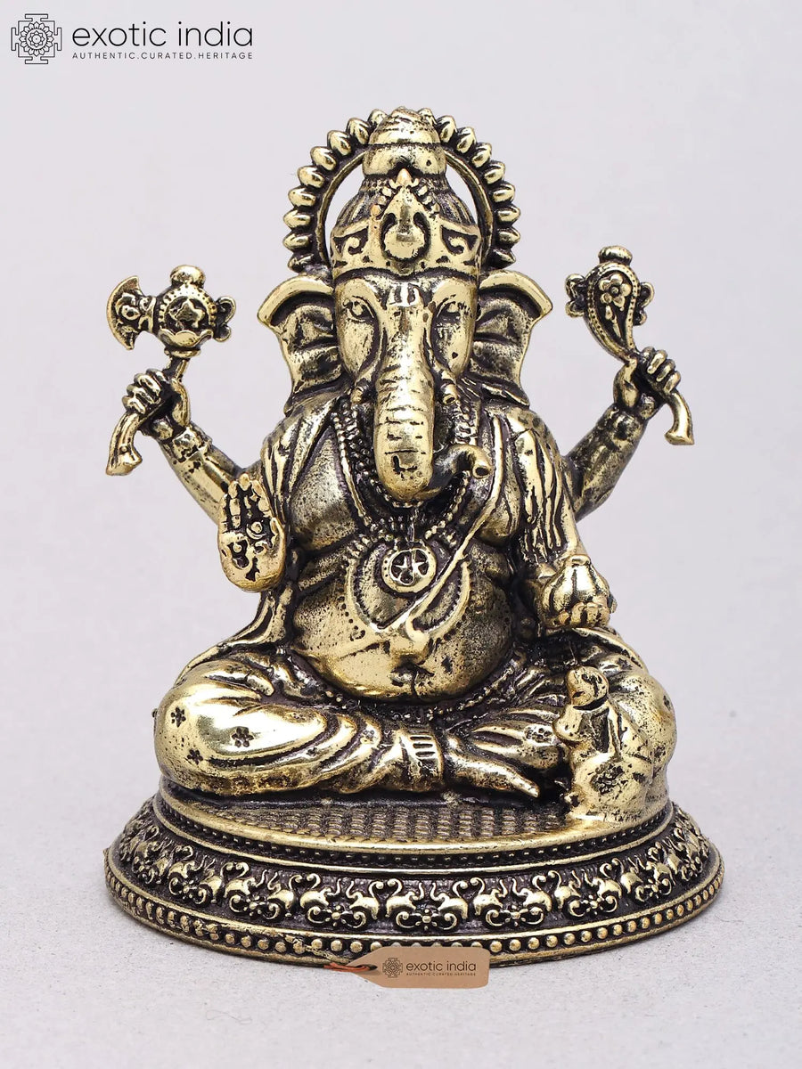 2" Small Brass Lord Ganesha Blessing Statue Handmade