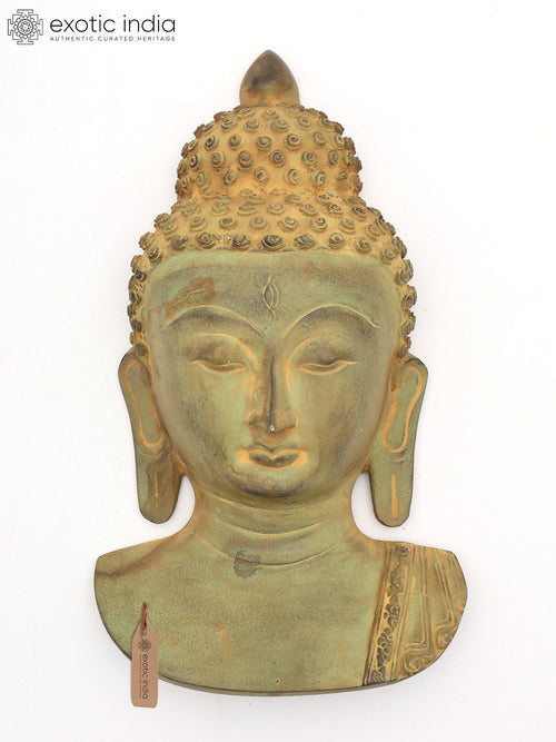 11" Buddha Face Brass Wall Hanging Statue for Home Decor