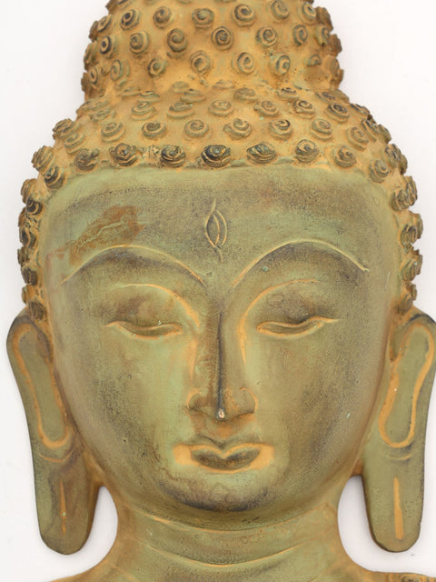 11" Buddha Face Wall Hanging Mask | Brass Statue
